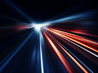 Obraz premium Motion blurs as light and stripes speed across the dark.