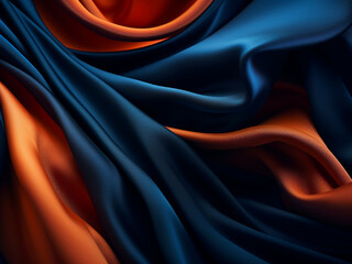Obraz premium Vibrant hues of orange, blue, and black intertwine in abstract fabric.