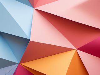 Banner backgrounds feature multi-colored abstract papers arranged in geometric patterns.