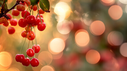Obraz na płótnie Canvas Red Cherries on the Vine