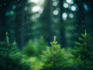 Pine forest bokeh creates a blurred nature backdrop for your design.