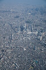 飛行機から俯瞰した東京の街並み