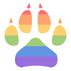 Rainbow colored dog paw print icon. Lgbt pride month design.