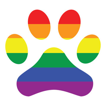 Rainbow colored cat paw icon. June Lgbt pride month design.