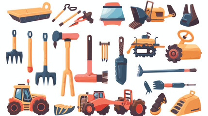 Construction tools set items flat cartoon vactor il - obrazy, fototapety, plakaty