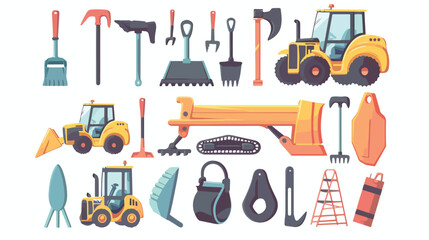 Construction tools set items flat cartoon vactor il - obrazy, fototapety, plakaty