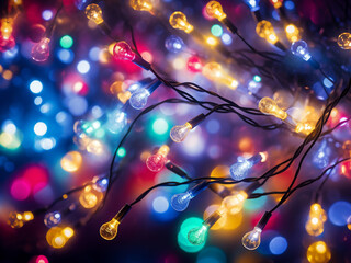 Obraz na płótnie Canvas Christmas lights form a colorful bokeh backdrop.
