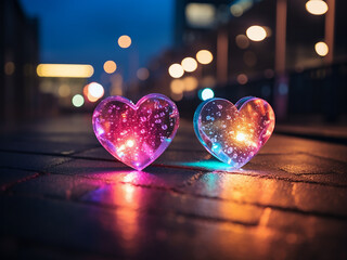 City lights form colorful hearts for Valentine's Day.