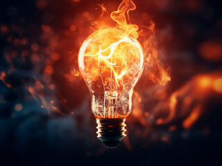 Amidst darkness, a burning bulb emits a faint glow in the background.