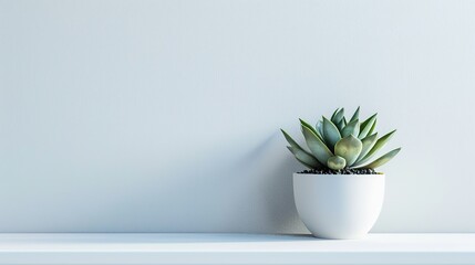 A lone succulent plant positioned on a clean, minimalist white shelf, stock photography generative ai images