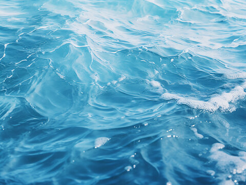 Close-up of serene blue waves gently washing onto a sandy beach, a tranquil water scene.