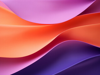 Overlapping paper background blends shades of purple, pink, and orange.