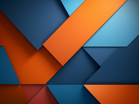 Geometric background showcases trendy orange and blue hues.