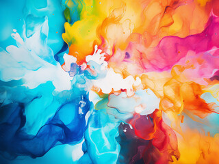 Vibrant colors blend in abstract acrylic painting backdrop.