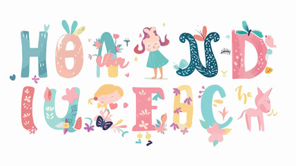 Cute alphabet set. Little girl scrapbook design. Ve