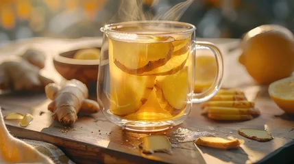 Foto op Plexiglas a glass cup of ginger tea © Khalif