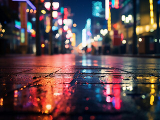 City streets come alive with colorful bokeh lights at night. - obrazy, fototapety, plakaty
