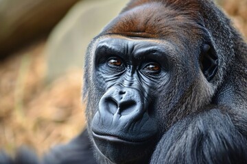 Fototapeta premium A detailed close up show of a male gorilla.