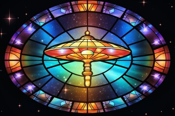 A UFO on a stained glass window.
