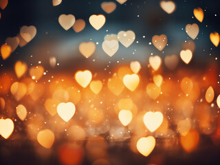 Vintage-toned abstract with blinking heart-shaped lights. - obrazy, fototapety, plakaty