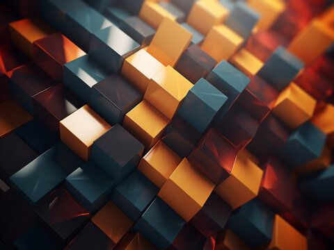 Various shades and colors blend in digital abstract geometric shapes.