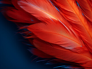 Bird feathers are observed in detail against a dark background.
