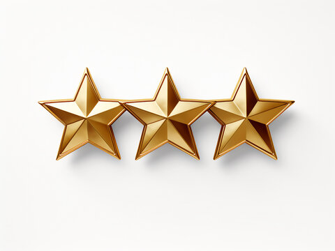Gold stars, rendered in 3D, contrast against white background.