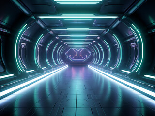Illustration of a futuristic space tunnel corridor with sci-fi elements, ideal for wallpaper.