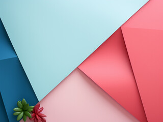 Pink, mint, and blue geometric paper background designed for flat lay presentations.