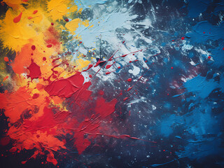 Abstract patterns of grunge paint adorn a colorful background.