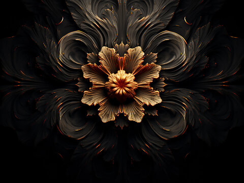 A digital fractal emerges on a stark black canvas.