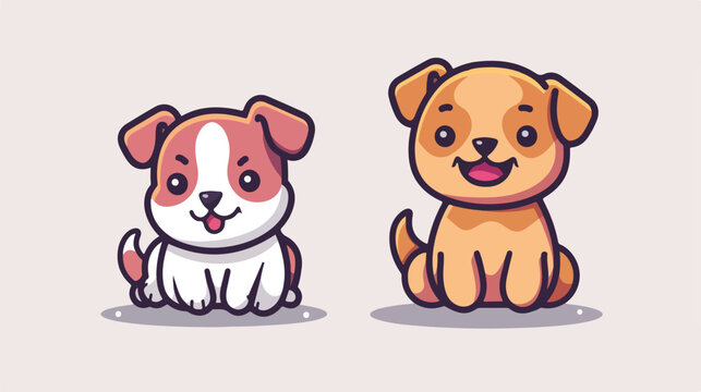 Cute dog cartoon line and fill style icon design Ka