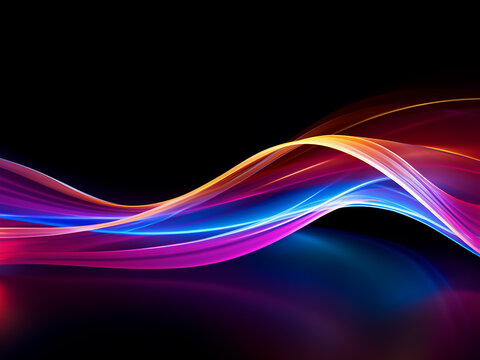 Curvy lines from LED strip lighting form abstract background.