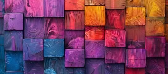 Colorful wall from a row of vibrant rectangles cube in pastel shades of purple, magenta, and violet create a colorful display of colorfulness - obrazy, fototapety, plakaty
