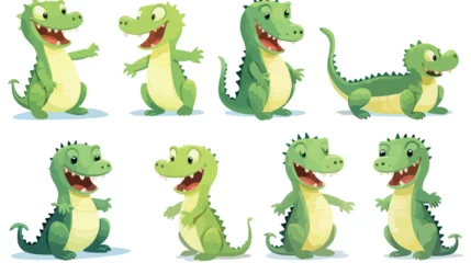Fotobehang Draak Cute friendly green crocodiles set. Lovely baby all
