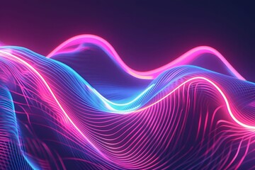 Futuristic neon wavy lines creating dynamic light effect, abstract digital art background