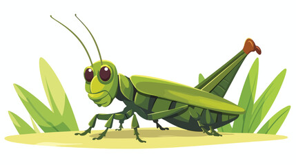 Cute Green Grasshopper Character Sitting Vector Ill