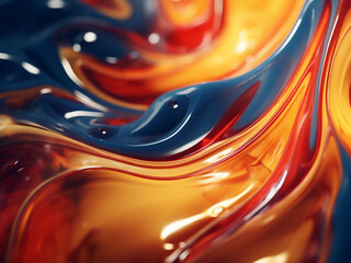 Close-up view captures glossy liquid surface with vibrant colors.