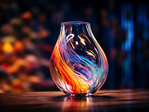 A glass vase and objects create a thick glass abstraction.