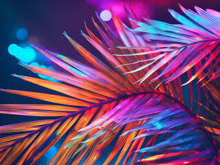 Concept art displays tropical leaves in bold neon hues.