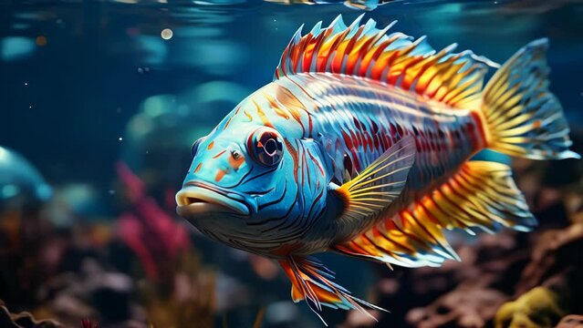 A beautiful multi-colored fishes swim in the sea ocean underwater