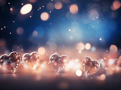 Bokeh lights and stars enhance the elegance of Valentine's background.