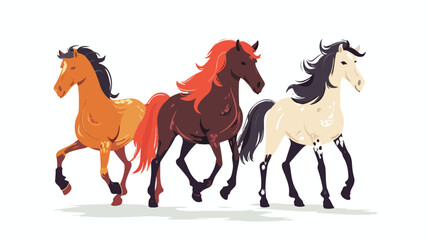 Cute horses on white background. Wild west hand dra