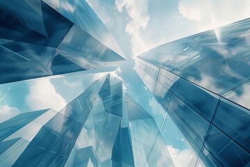 Futuristic abstract glass architectural structures, 3D render of modern geometric shapes and forms - obrazy, fototapety, plakaty