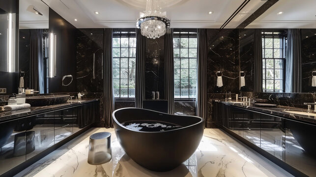 bathroom of a black luxury townhouse in London between classic townhouses