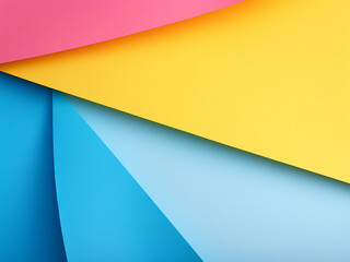 Background photo showcases material design with yellow, blue, pink, and green colors.