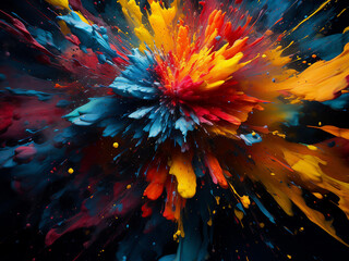 Chaotic yet captivating display showcases multicolored ink and paint splatters.