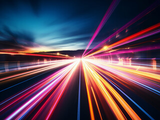 Random pattern of multicolored light trails for tech backdrop.