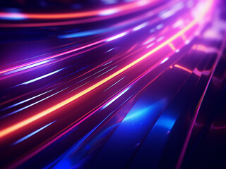 A neon abstract background features dynamic lines and bokeh.