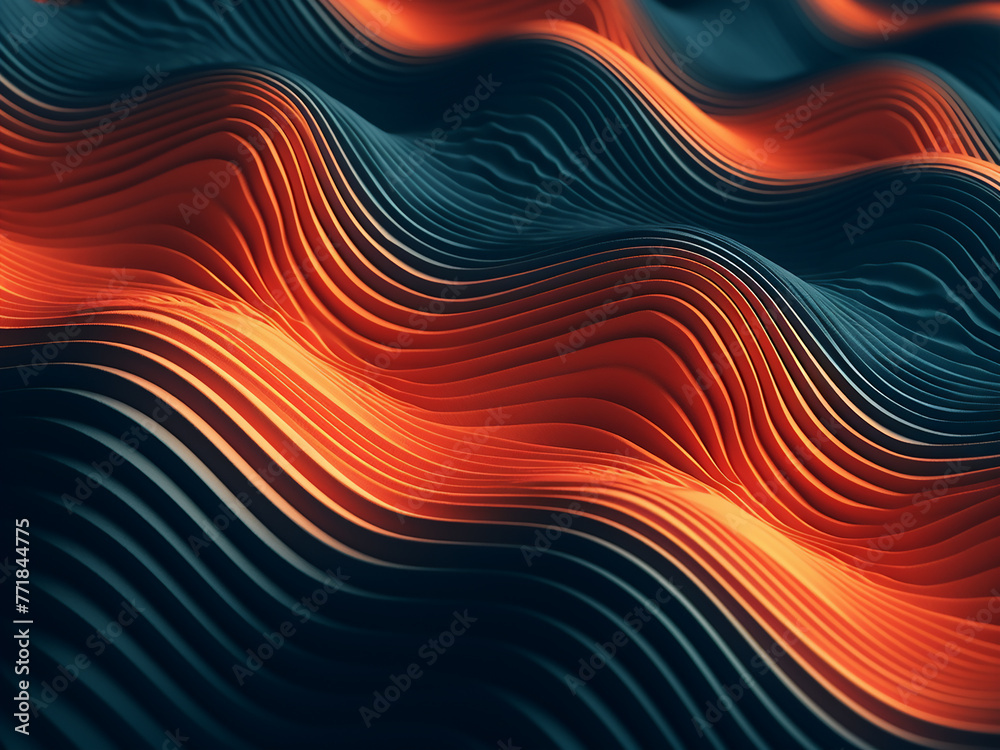 Wall mural waves and lines create an optical geometric backdrop.